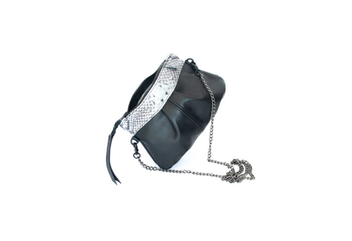image of combo python and black leather pleated bag