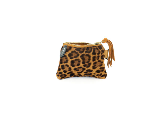 leopard leather change pouch in leather handmade in Texas