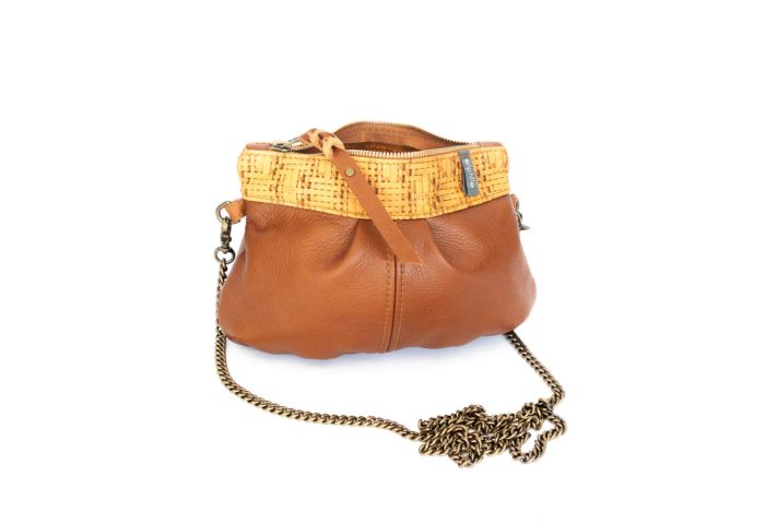 Photography of the tan leather pleated bag