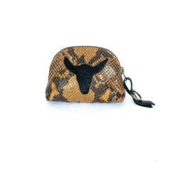 Image of the python and tan leather Josette mini clutch.