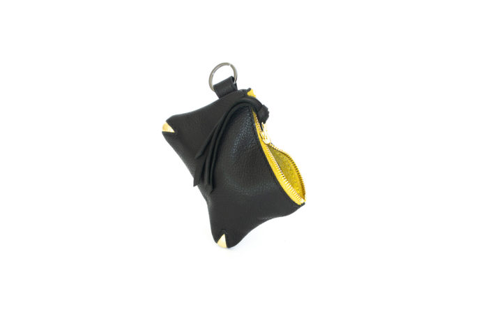 black leather mini coin pouch.