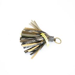 Keychain with tassel in python snake print and golden fringes.