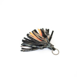 Keyring leather tassel in brown and leopard print textured leather with a neon ribbon.