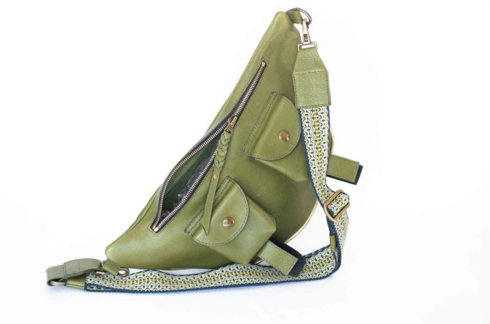 Image of the colorful assorted strap of the green travel bag.